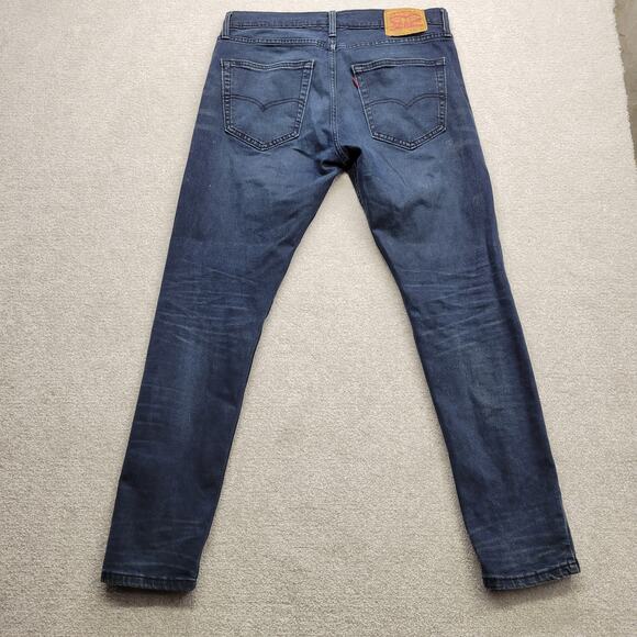 Levi’s 512 Men’s Dark Blue Jeans 33x32 Slim Taper Stretch Wash Light Distress - Picture 2 of 9